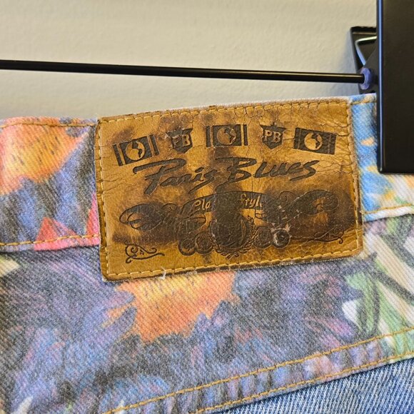 Vintage Paris Blues Floral Denim High-Waisted Retro Soft Girl Shorts 27 Rare - Picture 4 of 8